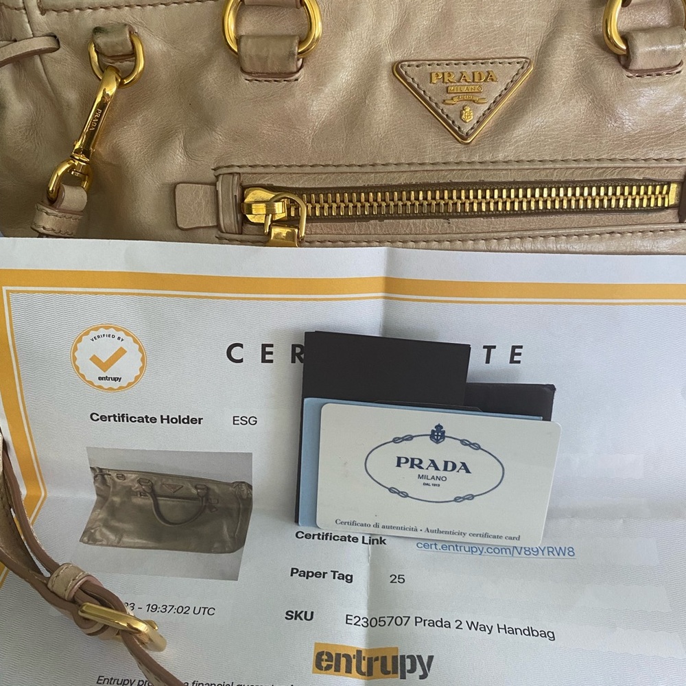 PRADA Vitello Leather Lux Satchel W/COA and Prada Authenticity - Picture 13 of 16